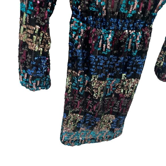 Zara Black Multicolor Sequin Mesh Long Sleeve Mini Dress Womens Size Small - Picture 3 of 7